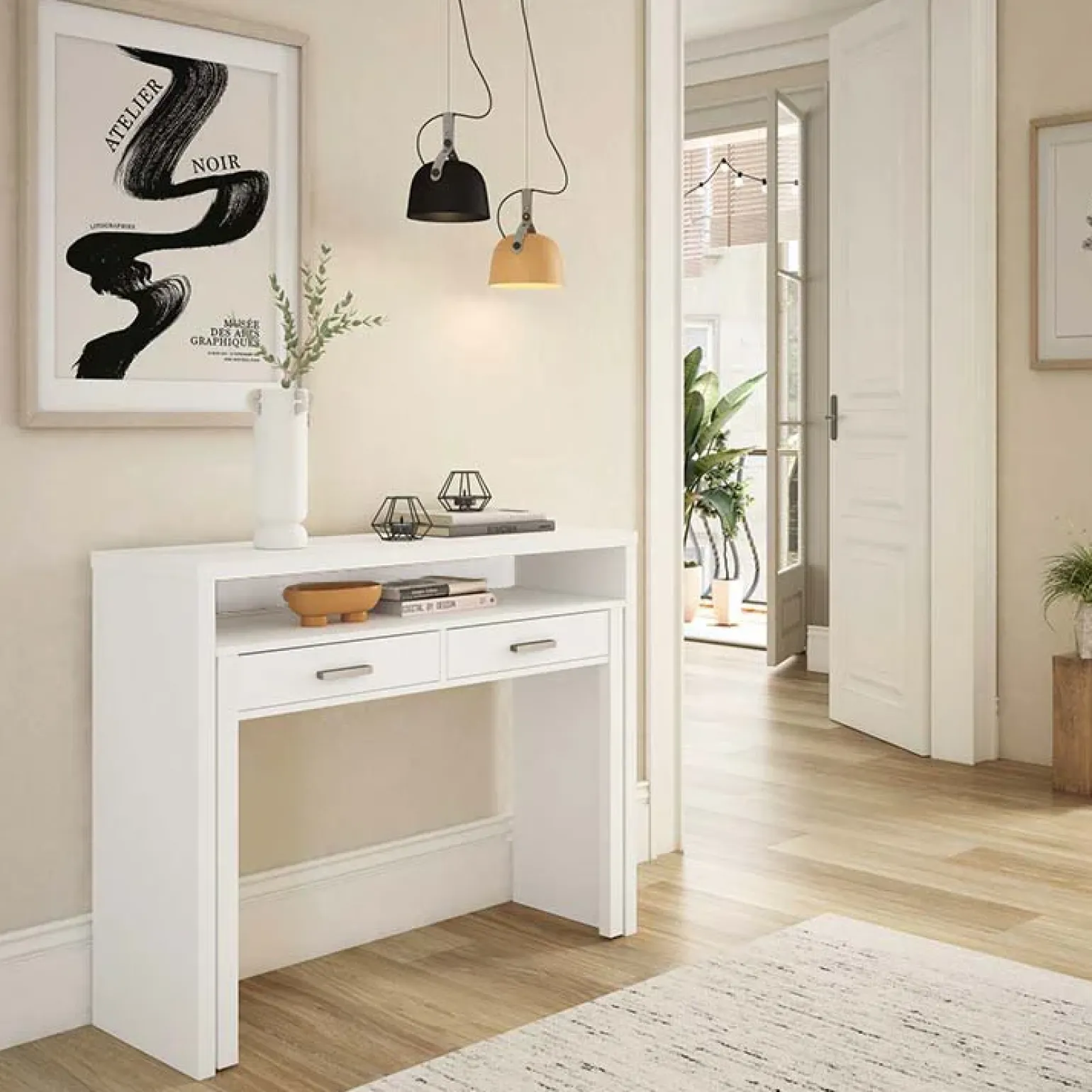 Scrivania ufficio salvaspazio moderna 37/71cm bianco opaco Eva