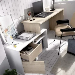 Scrivania ufficio salvaspazio 230x51cm rovere bianco lucido Teddy