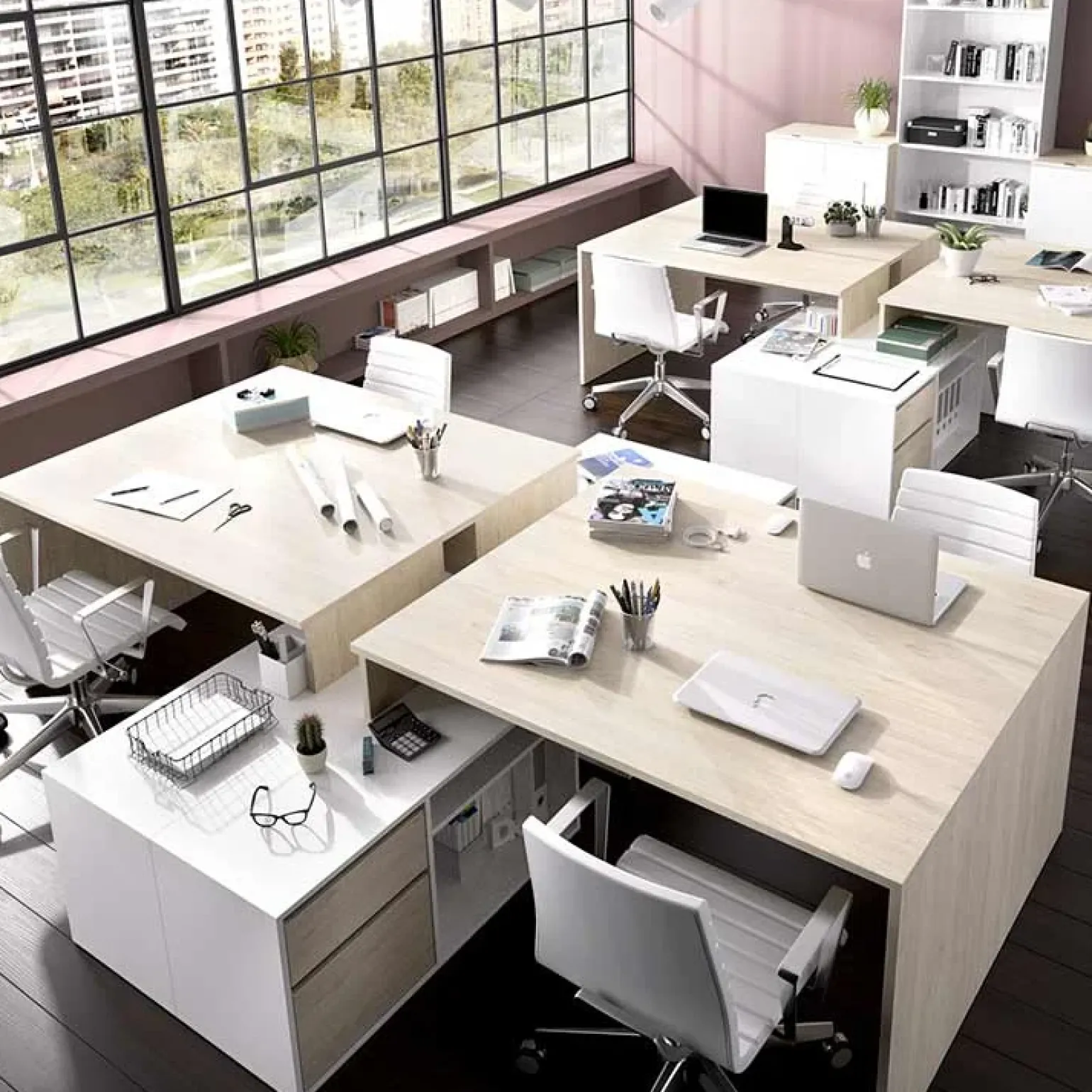 Scrivania ufficio salvaspazio 230x51cm rovere bianco lucido Teddy