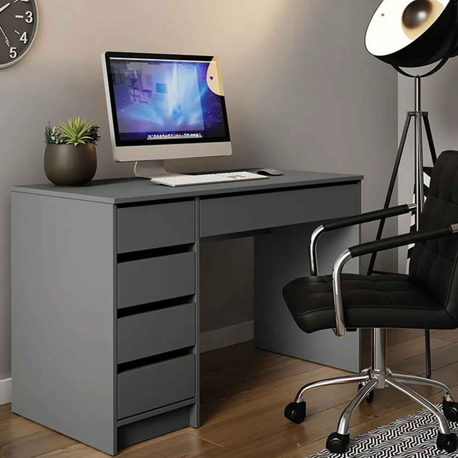 Scrivania ufficio 120x75cm 5 cassetti antracite Blackpool