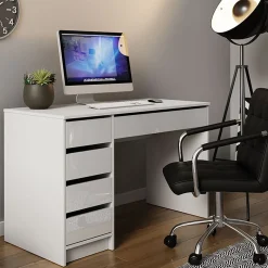 Scrivania ufficio 120x75cm 5 cassetti bianco lucido Blackpool