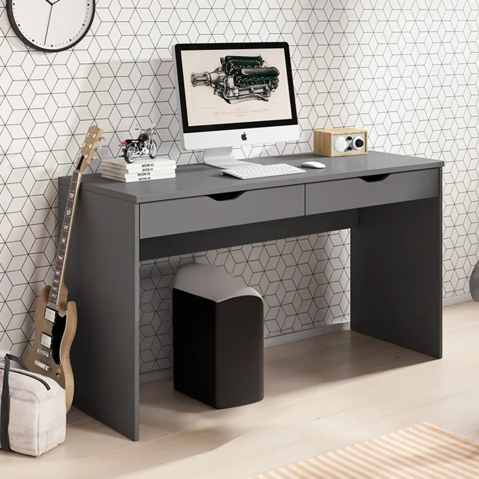Scrivania ufficio 138x76cm con cassetti grigia Merlo