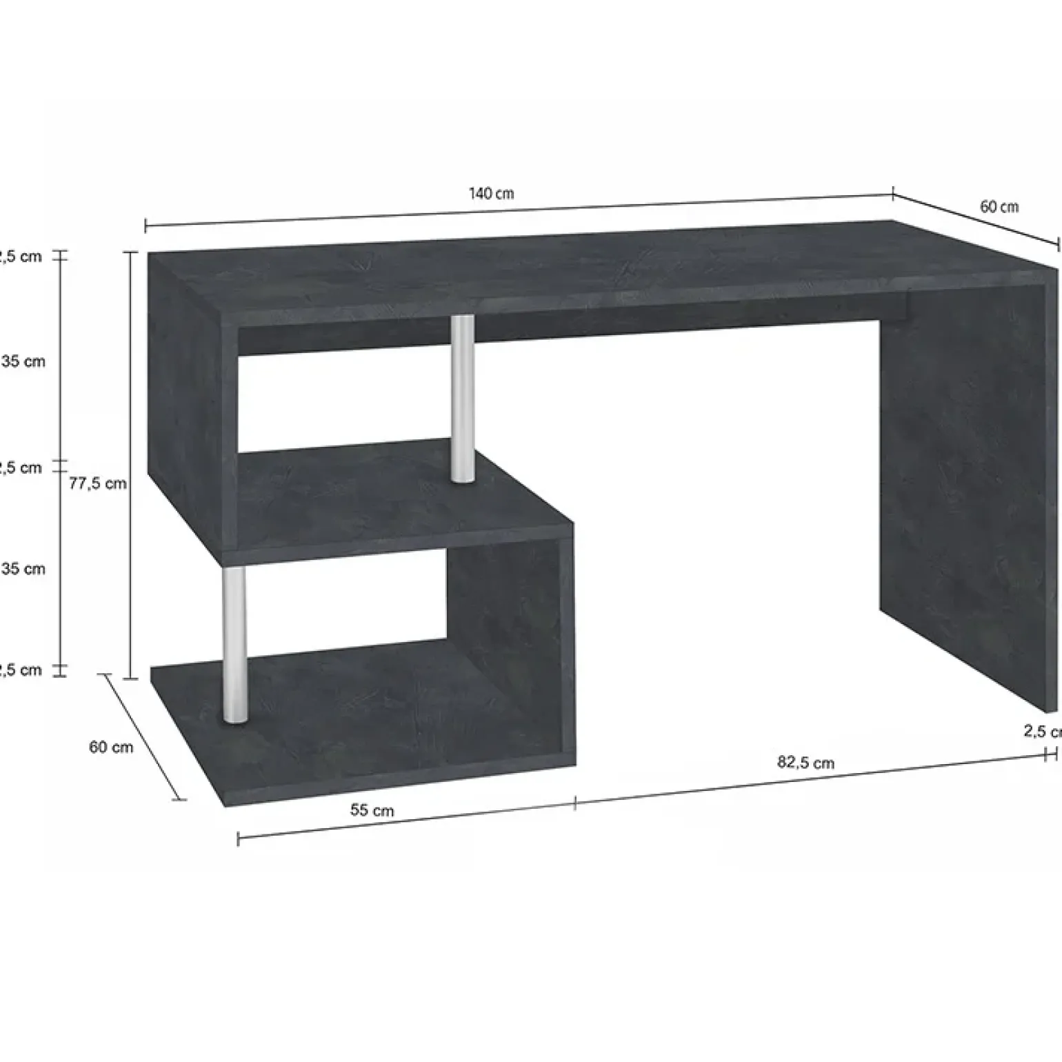 Scrivania ufficio 140x75cm nero opaco ErgoDesk