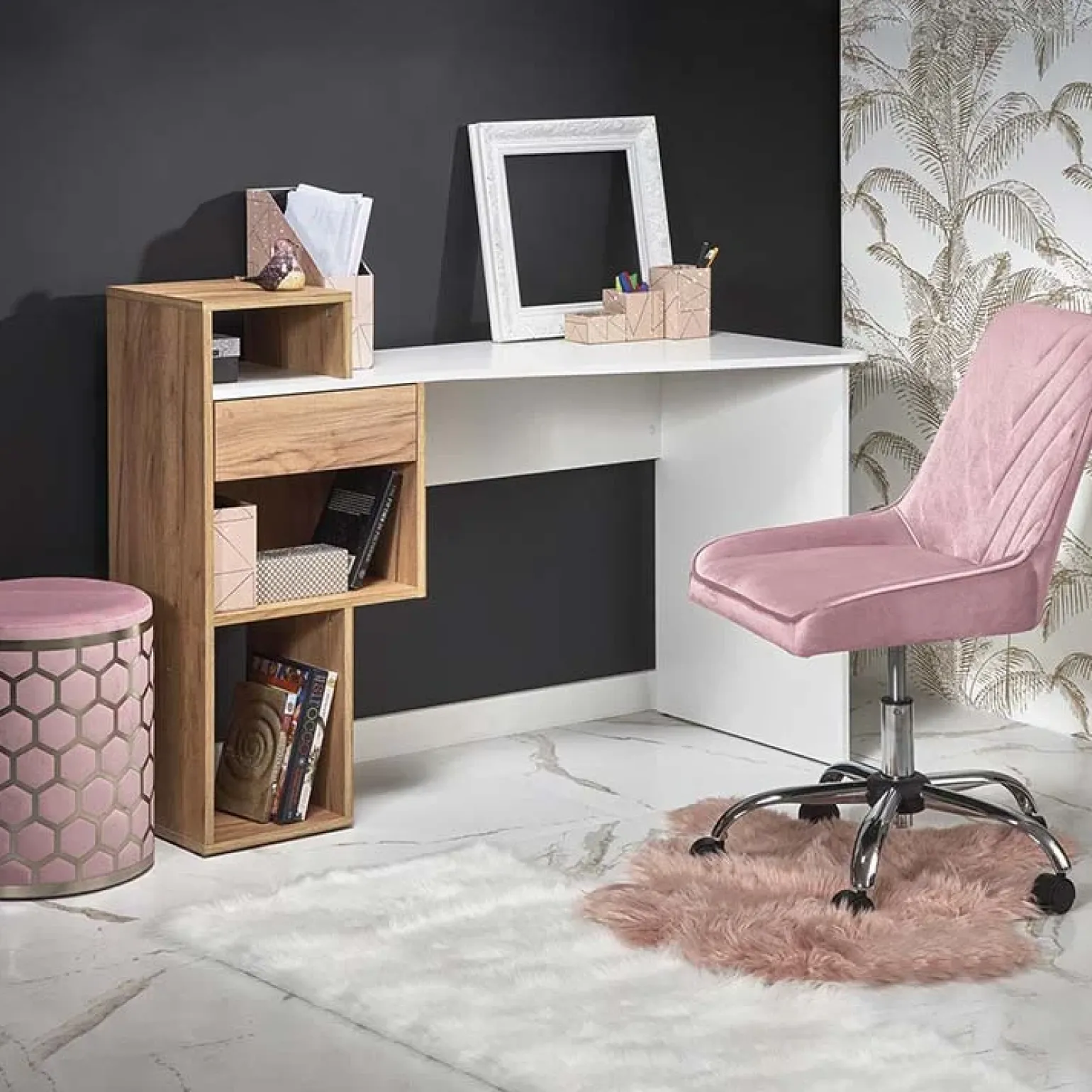 Scrivania ufficio 127x57cm rovere bianco lucido Aymon Gihome®