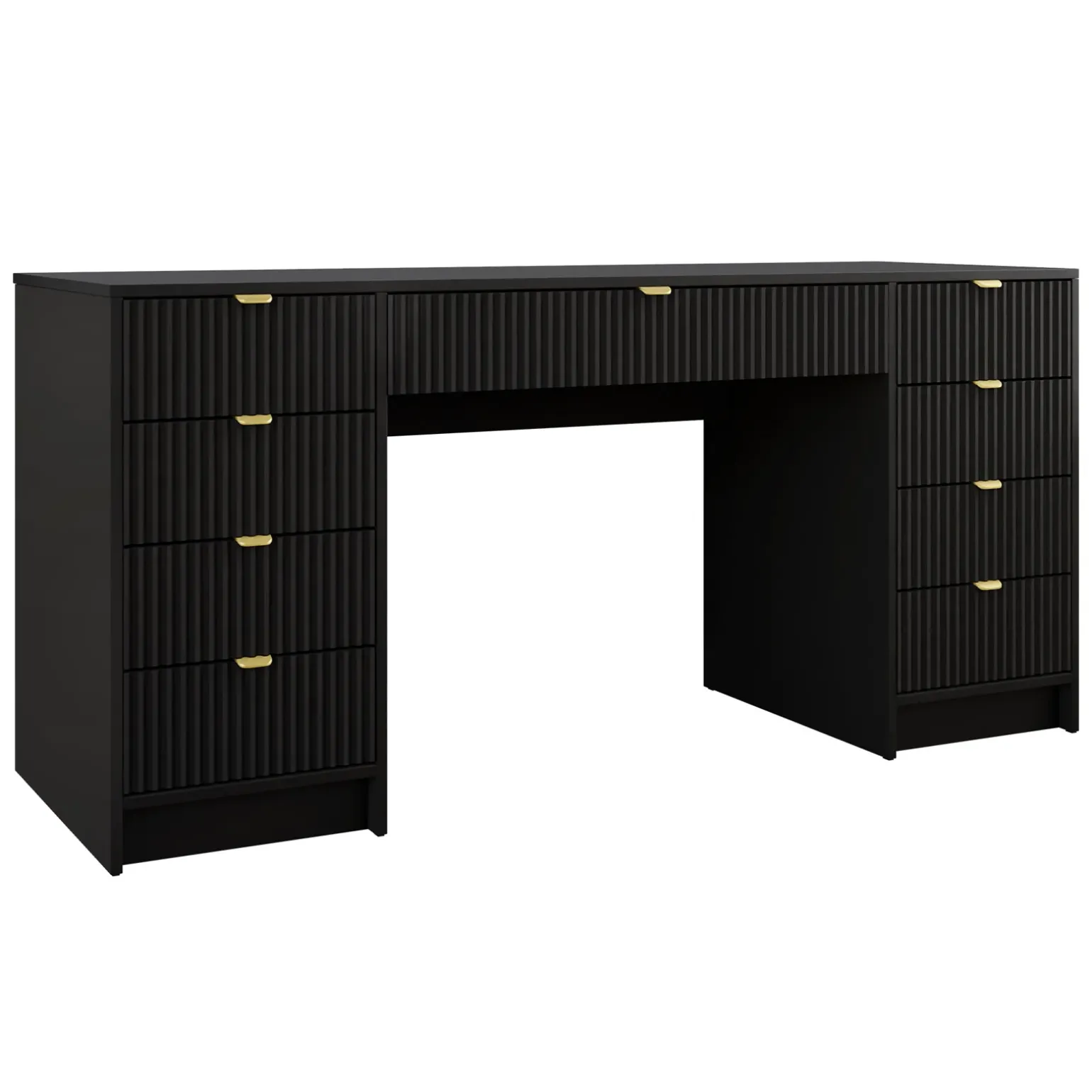 Scrivania 154x55cm con 9 cassetti cannettata nero Athena
