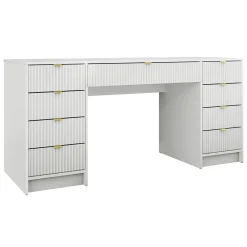 Scrivania 154x55cm con 9 cassetti cannettata bianco Athena