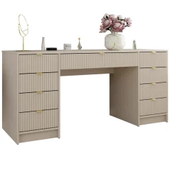 Scrivania 154x55cm con 9 cassetti cannettata beige Athena