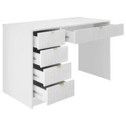 Scrivania 120x55cm con 5 cassetti cannettata bianco Athena
