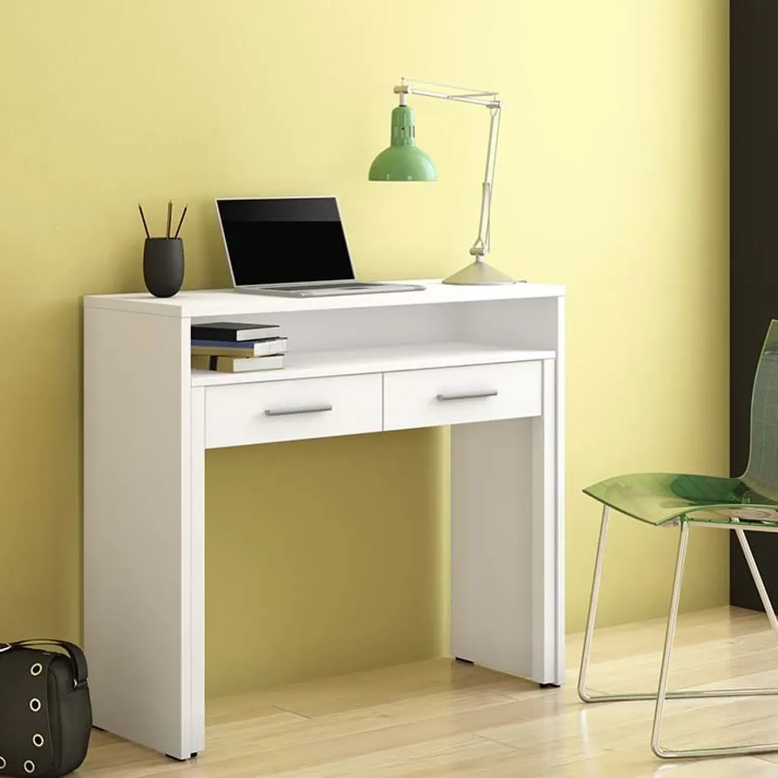 Scrivania 99x87cm consolle estraibile bianco opaco Maybelle