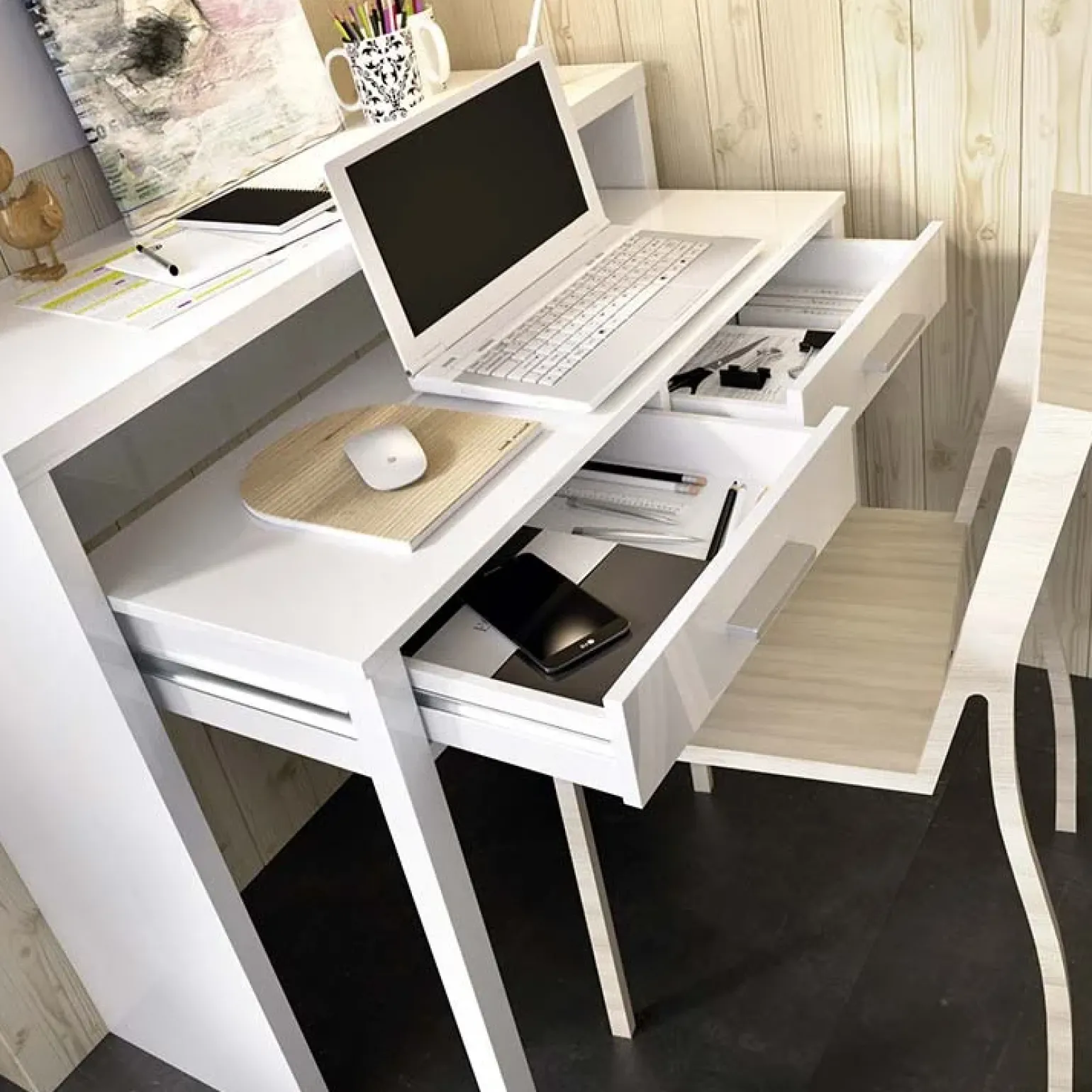 Scrivania 99x87cm consolle estraibile bianco opaco Maybelle