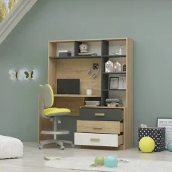 Scrivania 130x160cm moderna con cassetti rovere antracite bianco Chiaretto