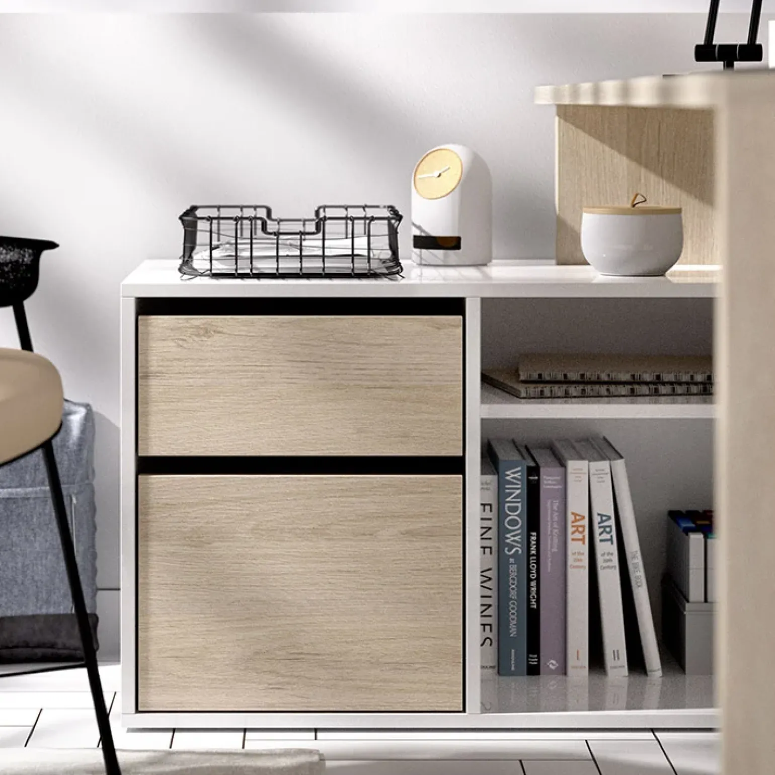 Scrivania 139x92cm ufficio angolare bianco lucido rovere Teddy