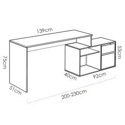 Scrivania 139x92cm ufficio angolare bianco lucido rovere Teddy