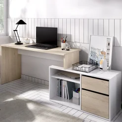 Scrivania 139x92cm ufficio angolare bianco lucido rovere Teddy