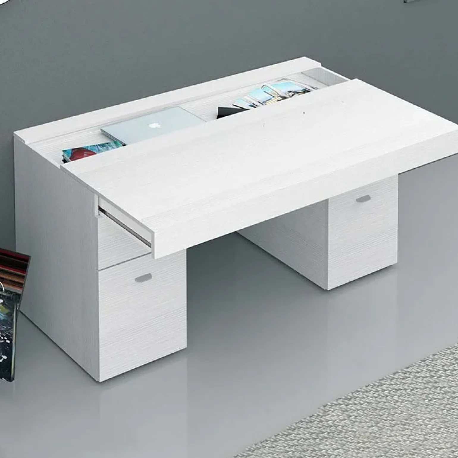 Scrivania 130x60cm ufficio moderna bianco frassinato Becka big