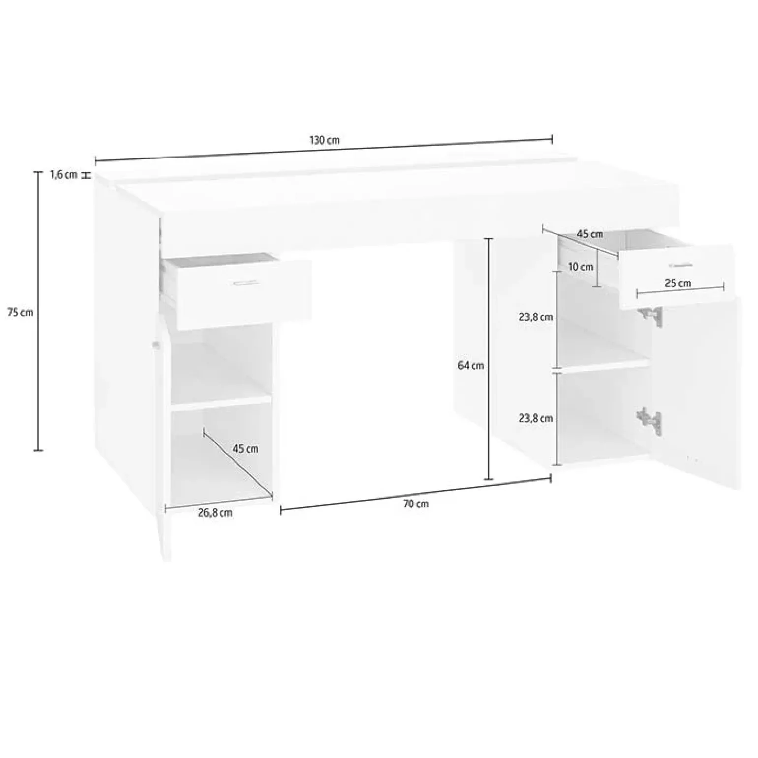 Scrivania 130x60cm ufficio moderna bianco frassinato Becka big