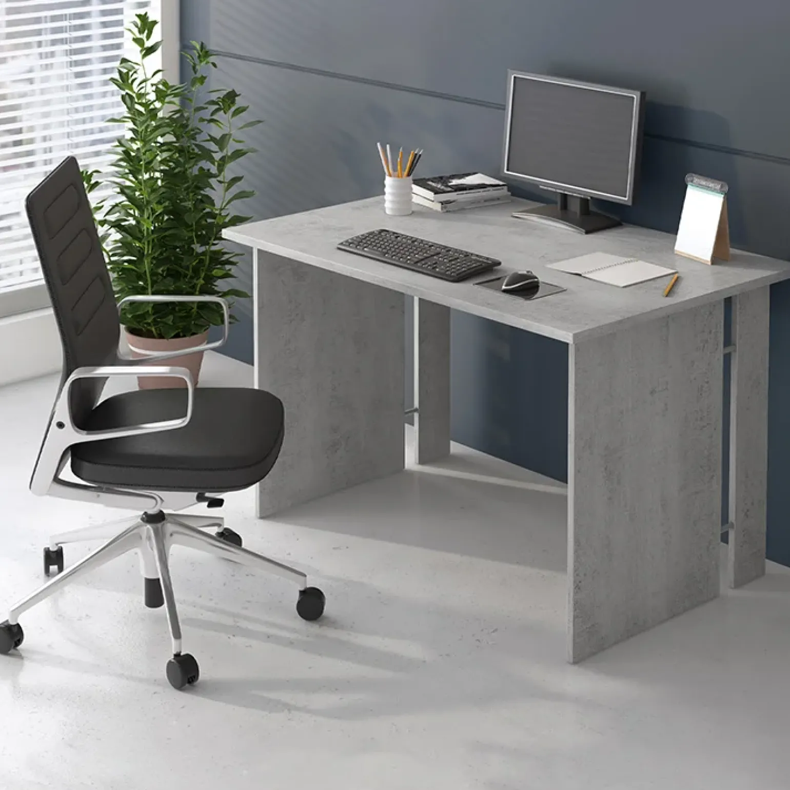 Scrivania 120x75cm ufficio moderna cemento Woody