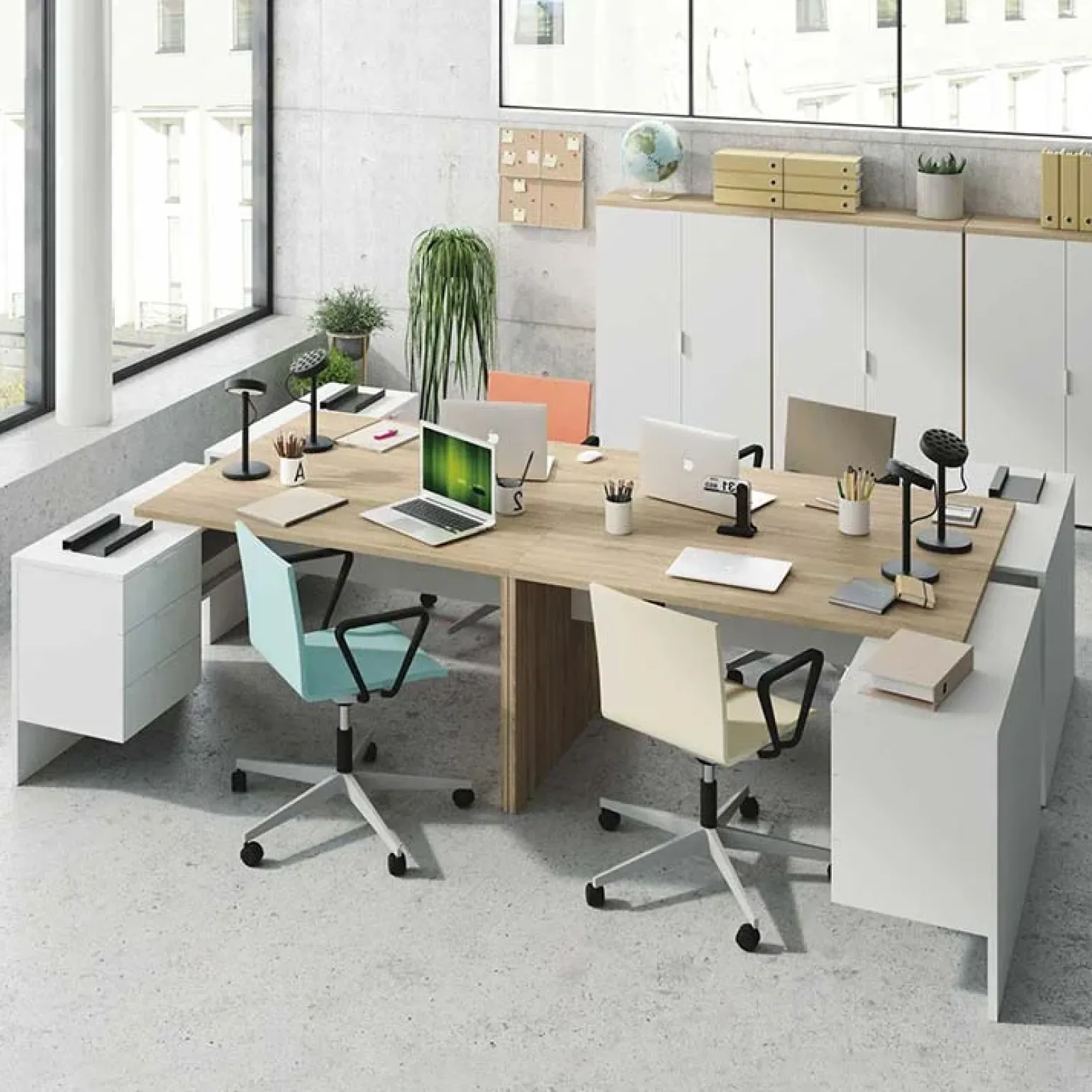Scrivania 145x108cm ufficio reversibile bianco opaco rovere Work
