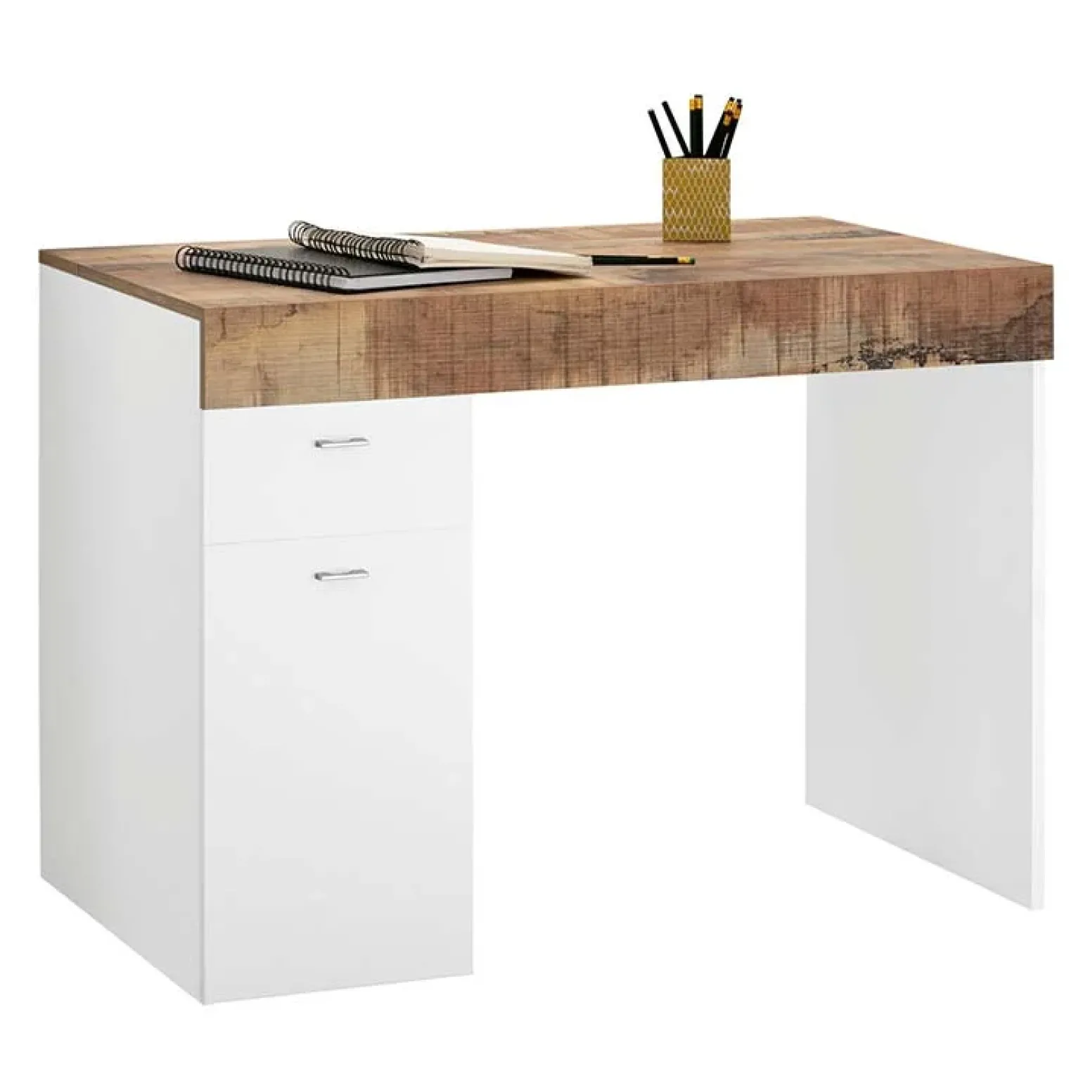 Scrivania 100x60cm ufficio salvaspazio bianco lucido pero Becka