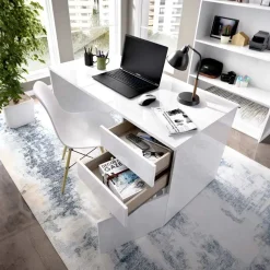Scrivania 139x60cm ufficio salvaspazio moderna bianco Virgil