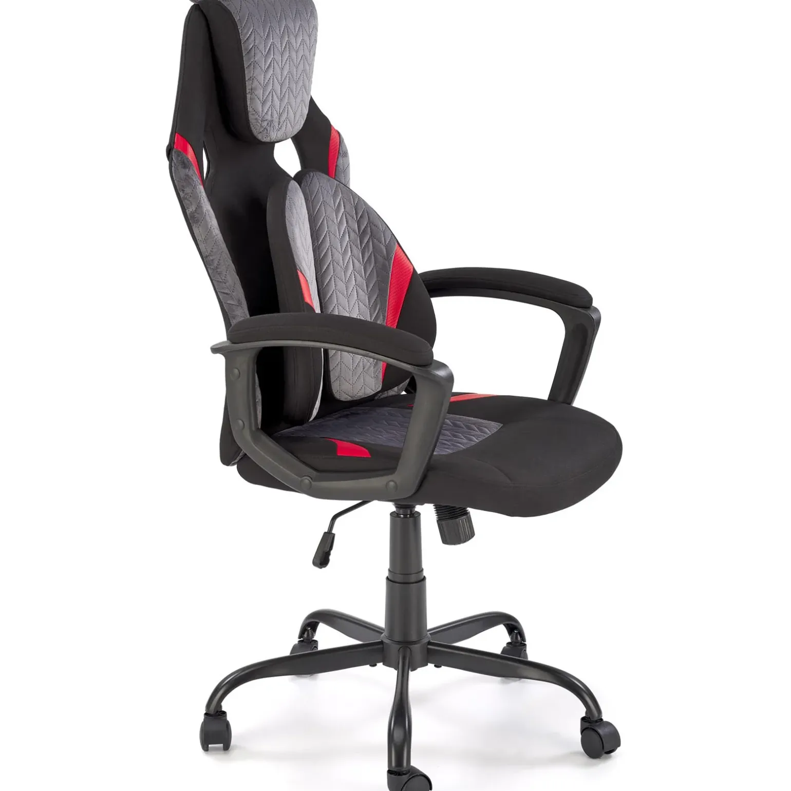 Sedia da gaming ergonomica con supporto lombare in tessuto grigio nero rosso Buzz