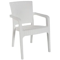 Sedia da giardino esterno bar dehors con braccioli polipropilene effetto rattan bianco Maddy