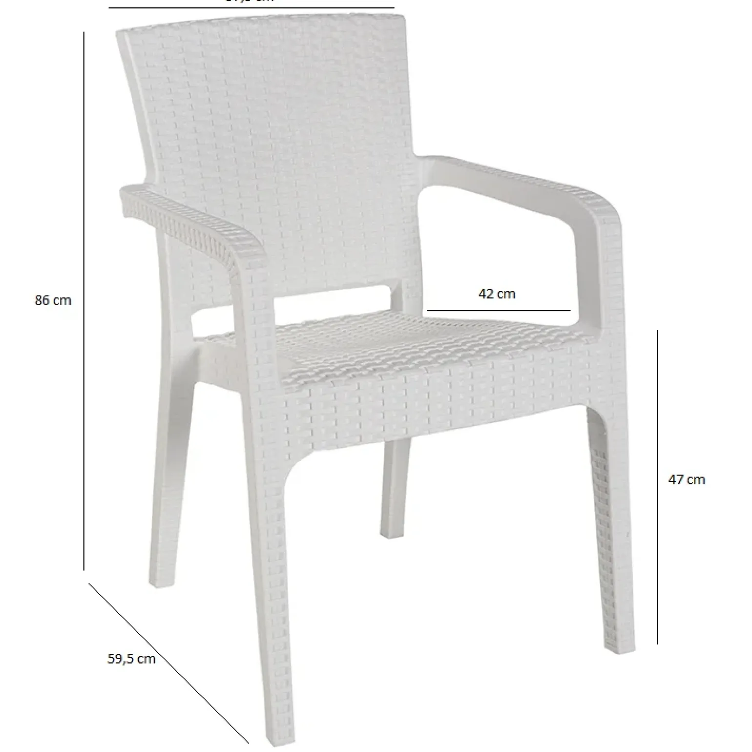 Sedia da giardino esterno bar dehors con braccioli polipropilene effetto rattan bianco Maddy