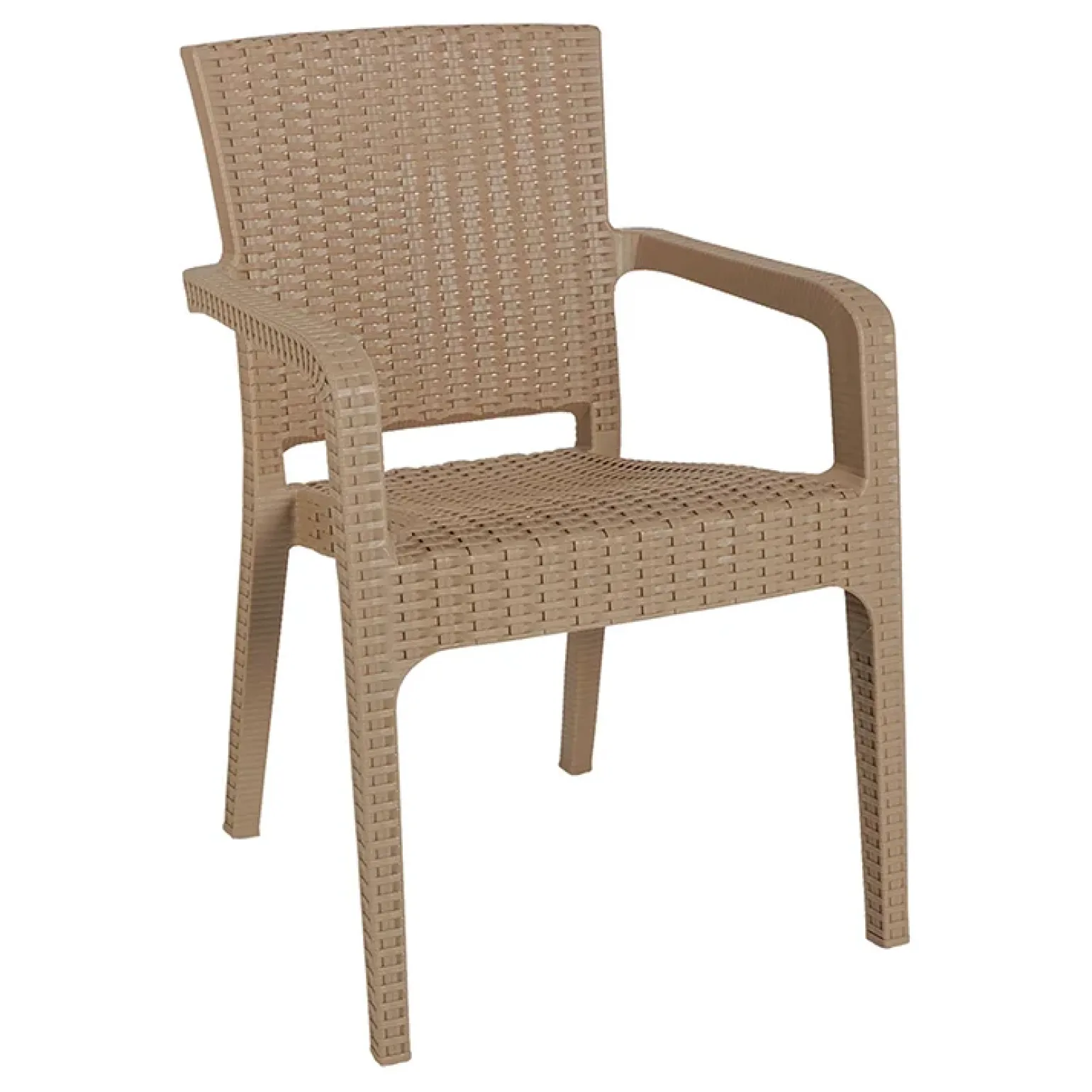 Sedia da giardino esterno bar dehors con braccioli polipropilene effetto rattan tortora Maddy
