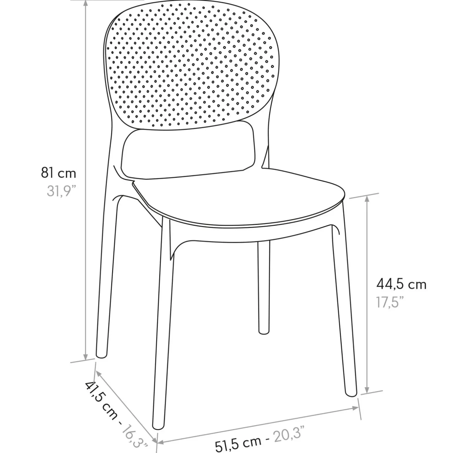 Sedia da giardino esterno bar dehors impilabile in polipropilene grigio Elbow