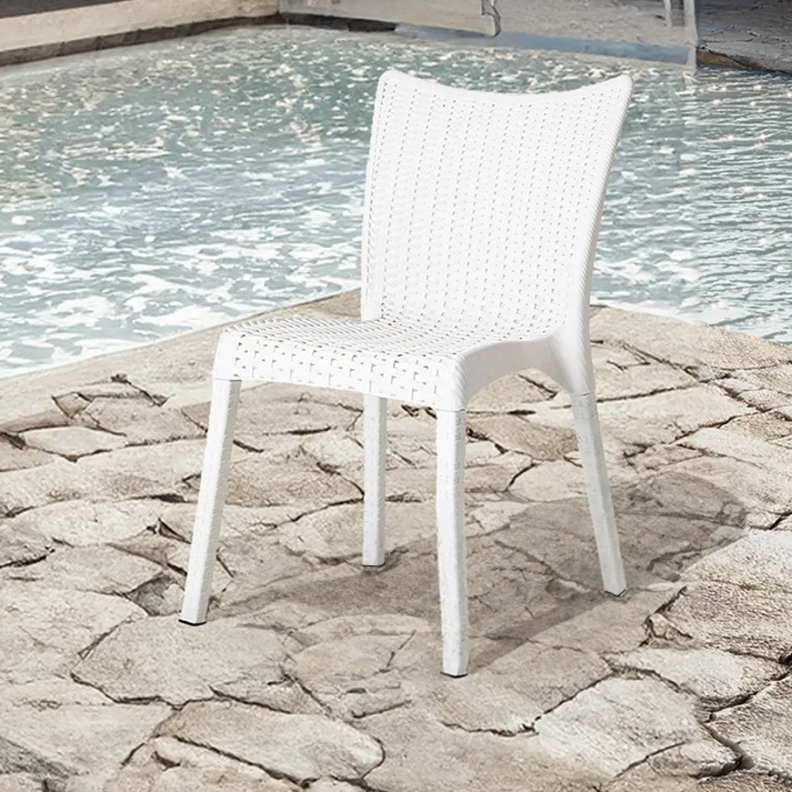 Sedia da giardino esterno bar dehors polipropilene effetto rattan bianco Rossana