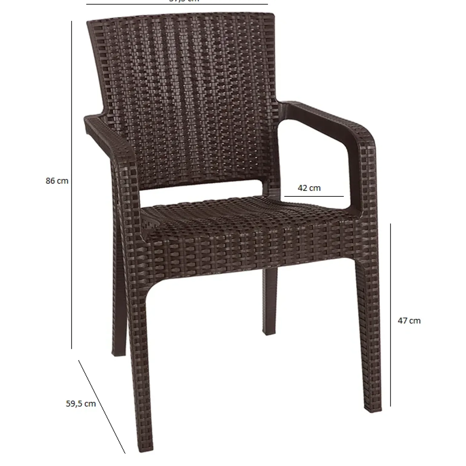Sedia da giardino esterno bar dehors con braccioli polipropilene effetto rattan marrone scuro Maddy