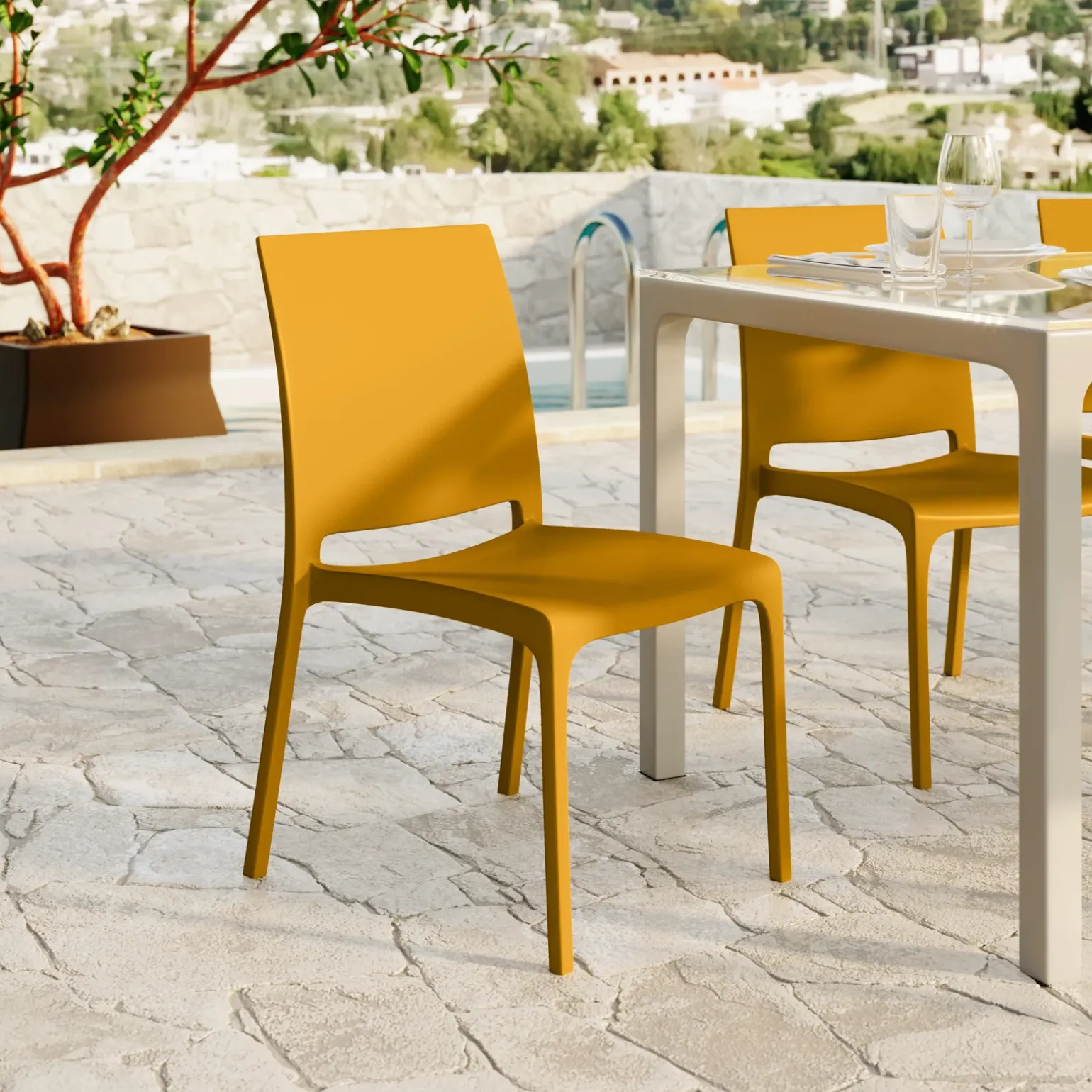 Sedia da giardino impilabile polipropilene giallo senape Tape Gihome®