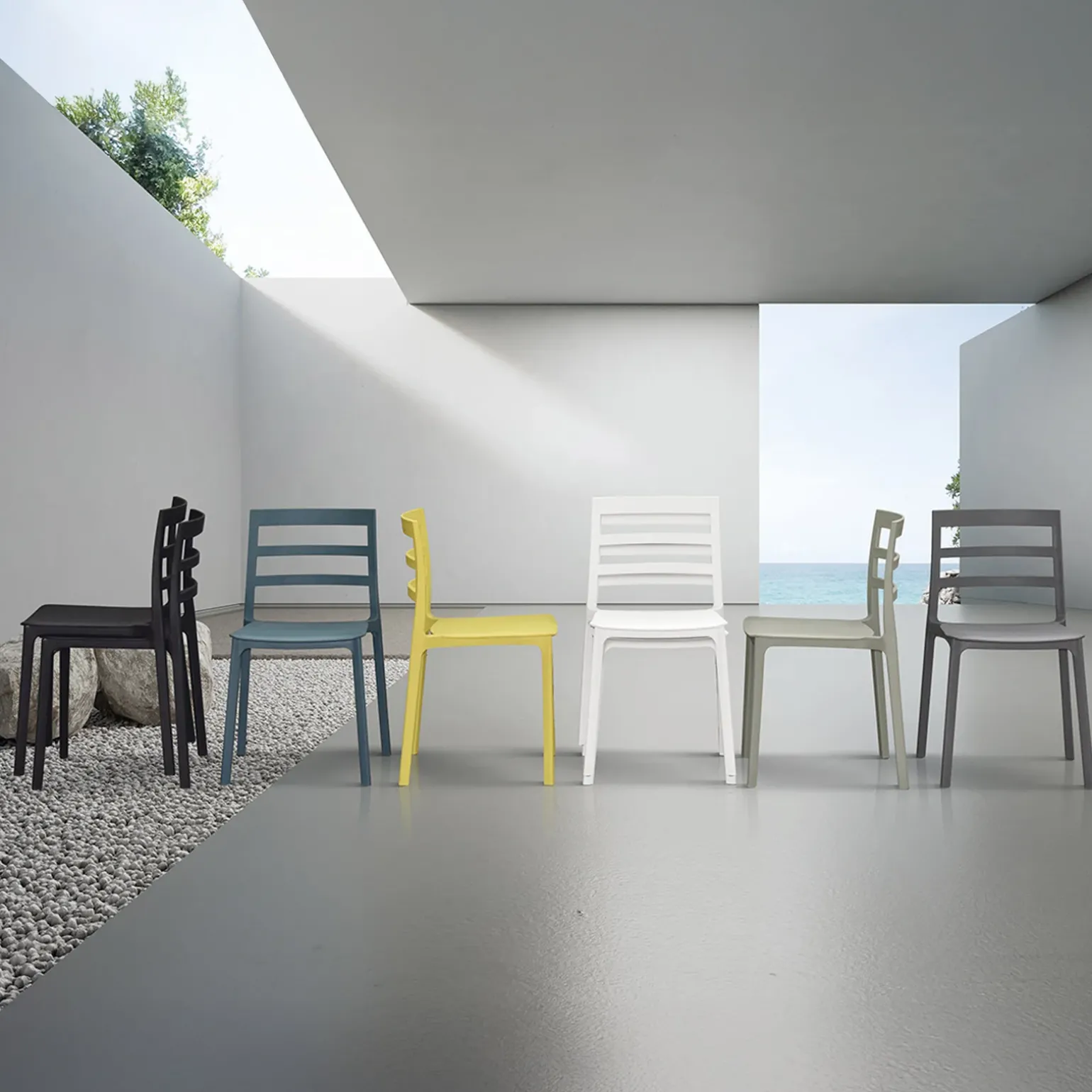 Sedia da pranzo impilabile moderna in polipropilene giallo Nature