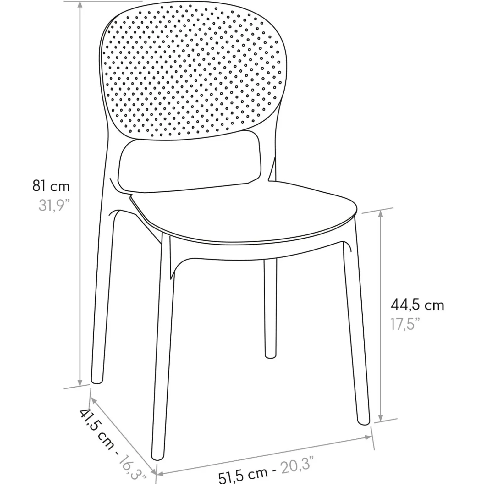 Sedia da pranzo impilabile moderna in polipropilene nero Elbow