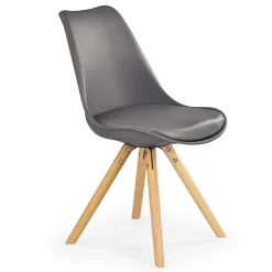 Sedia da pranzo in ecopelle design moderno gambe in legno grigio rovere Nives