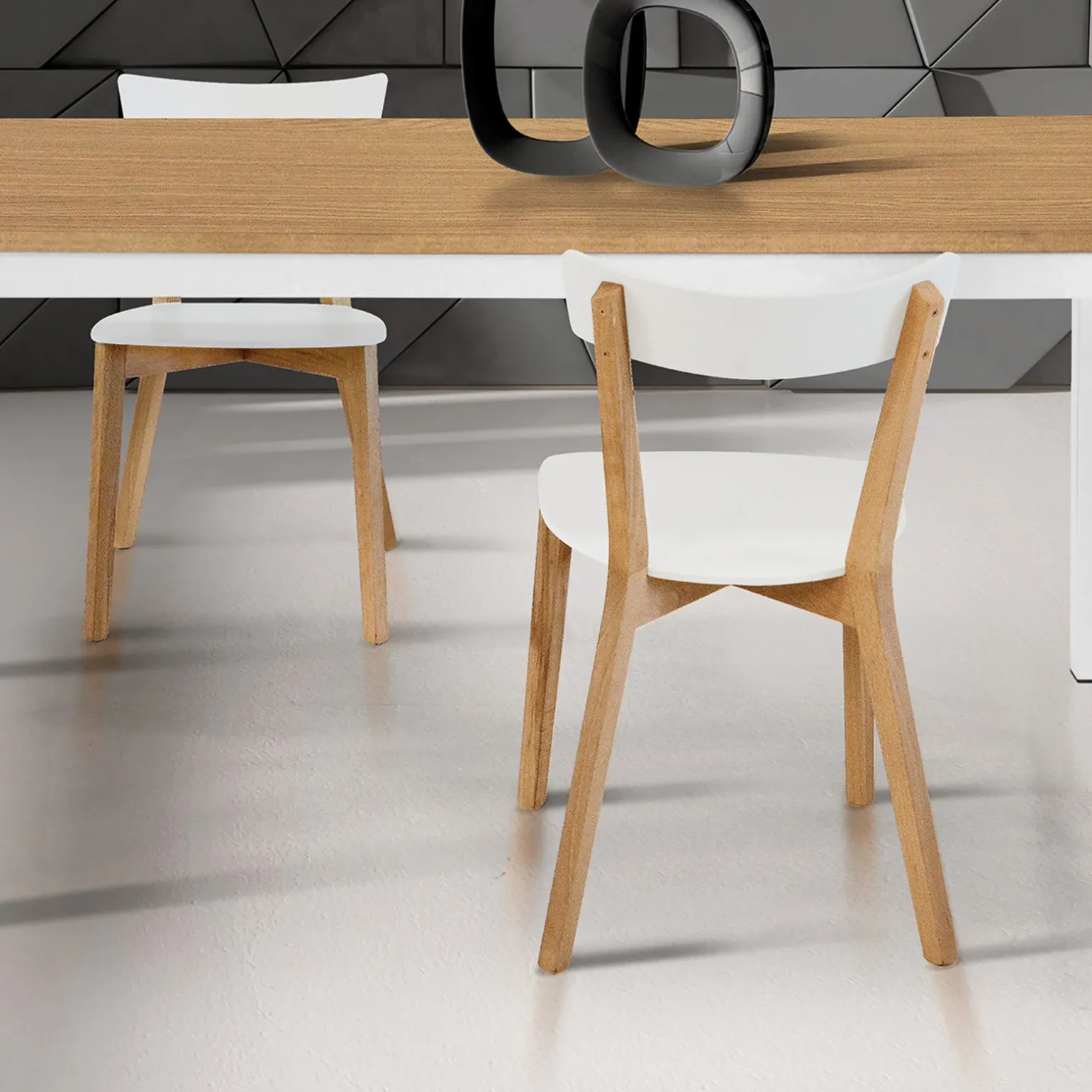 Sedia da pranzo in stile scandinavo rovere bianco opaco Brianna