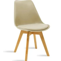 Sedia da pranzo stile scandinavo imbottita beige gambe legno Riccia