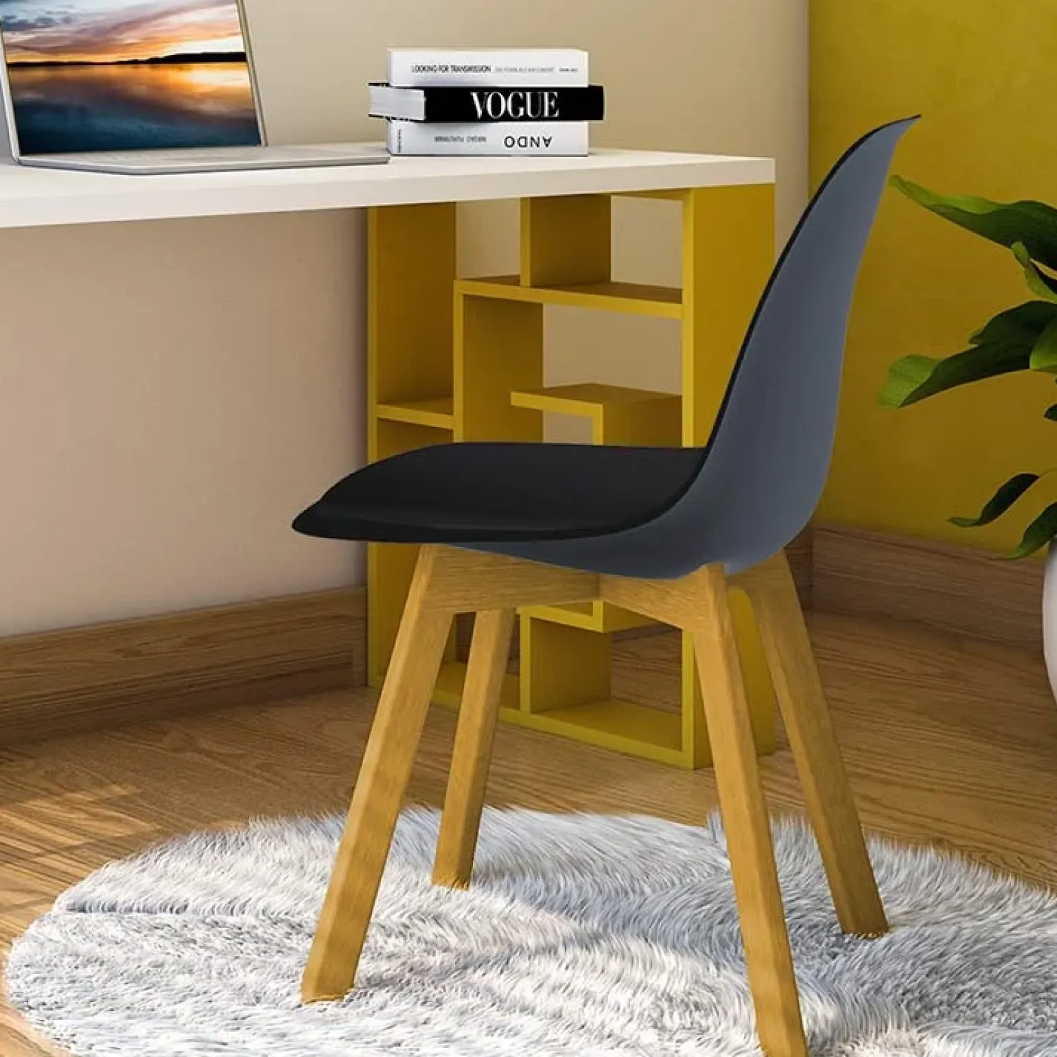 Sedia da pranzo stile scandinavo imbottita nero gambe legno Riccia