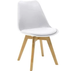 Sedia da pranzo stile scandinavo imbottita bianca gambe legno Riccia