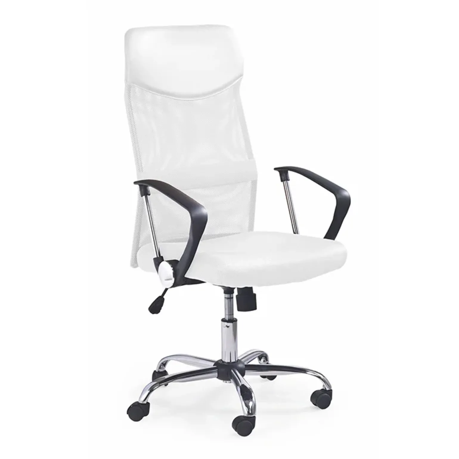 Sedia da ufficio con braccioli girevole in tessuto bianco Mack