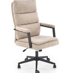 Sedia da ufficio con ruote e braccioli in tessuto beige Yara