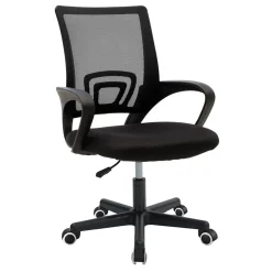 Sedia da ufficio imbottita in tessuto con ruote e struttura nera Mesh