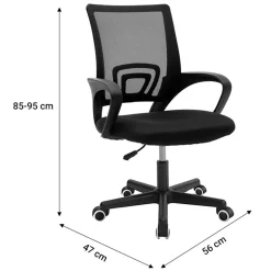 Sedia da ufficio imbottita in tessuto con ruote e struttura nera Mesh