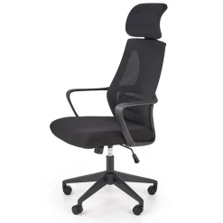 Sedia da ufficio regolabile con ruote in tessuto nero Clay