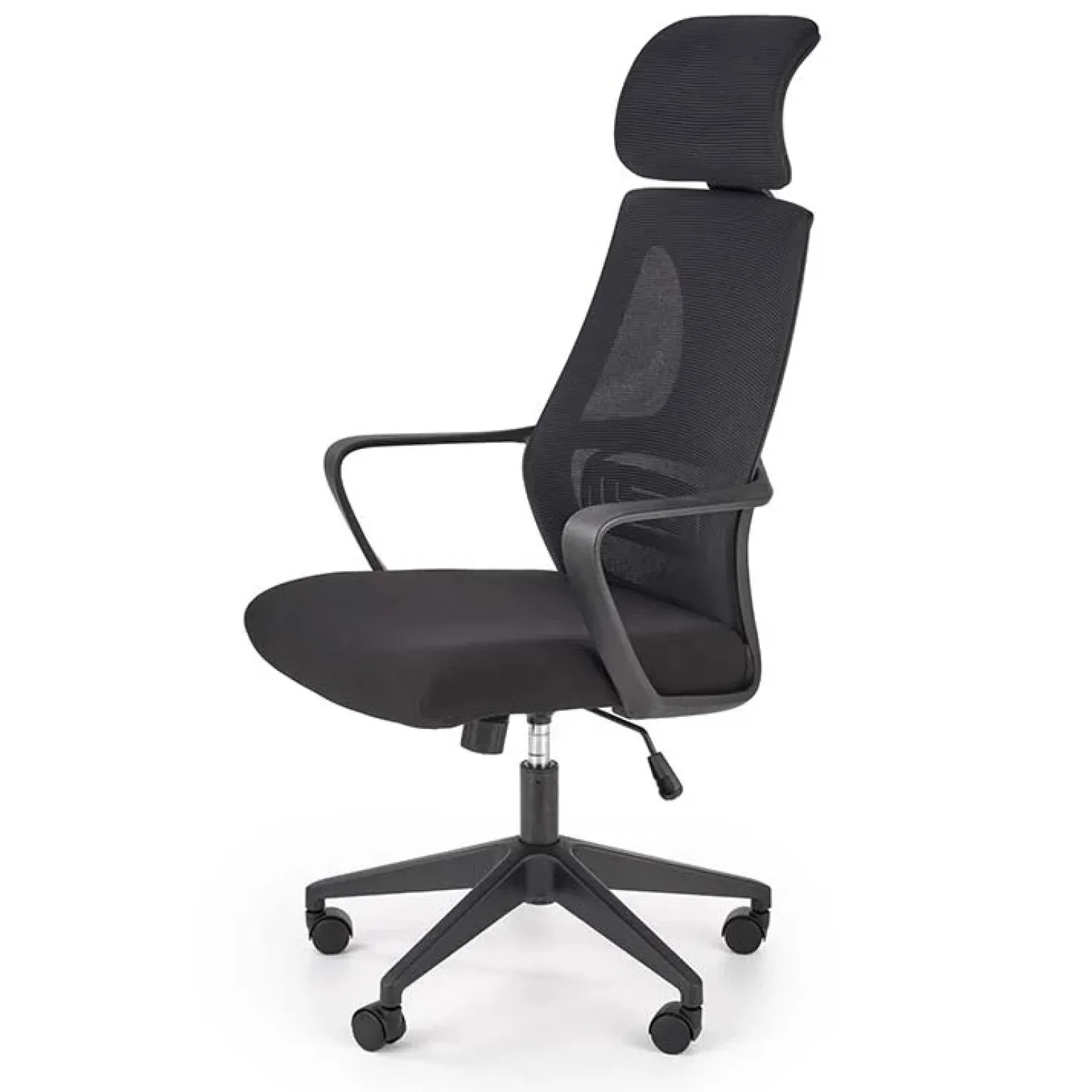 Sedia da ufficio regolabile con ruote in tessuto nero Clay