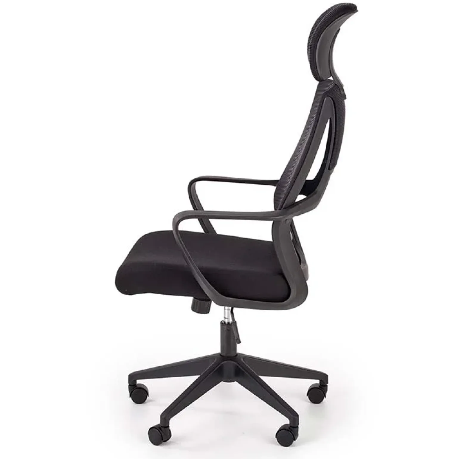 Sedia da ufficio regolabile con ruote in tessuto nero Clay