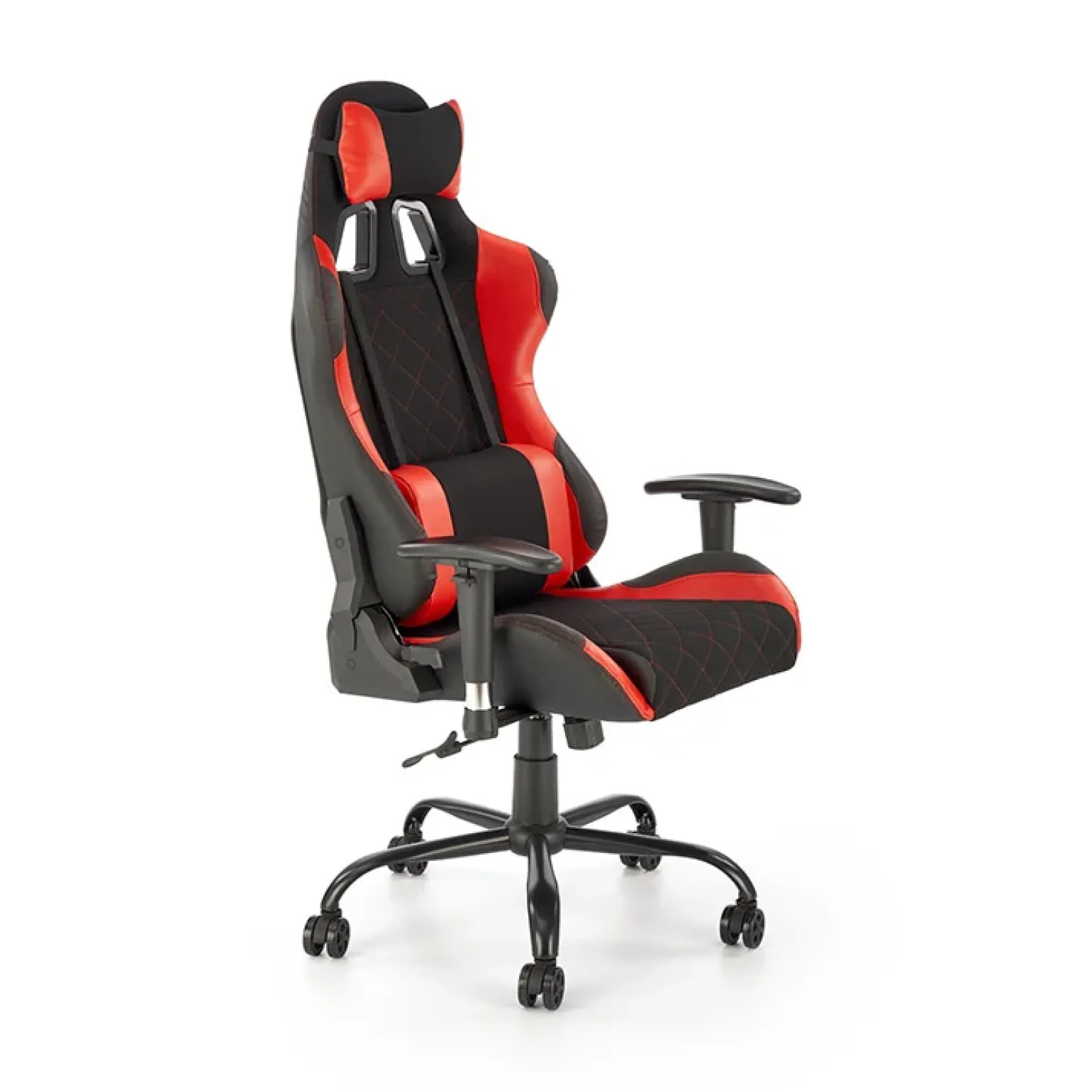 Sedia gaming con ruote regolabile in tessuto rosso nero Degel