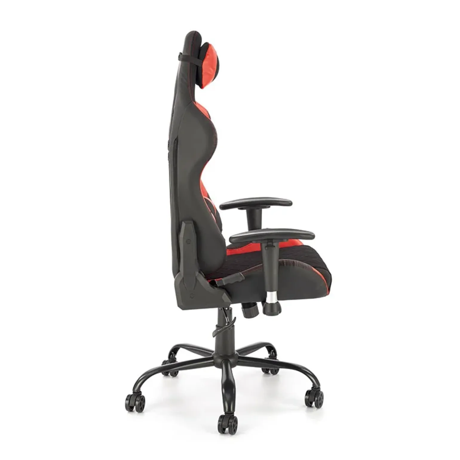 Sedia gaming con ruote regolabile in tessuto rosso nero Degel