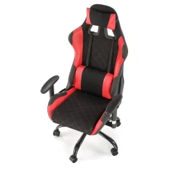 Sedia gaming con ruote regolabile in tessuto rosso nero Degel