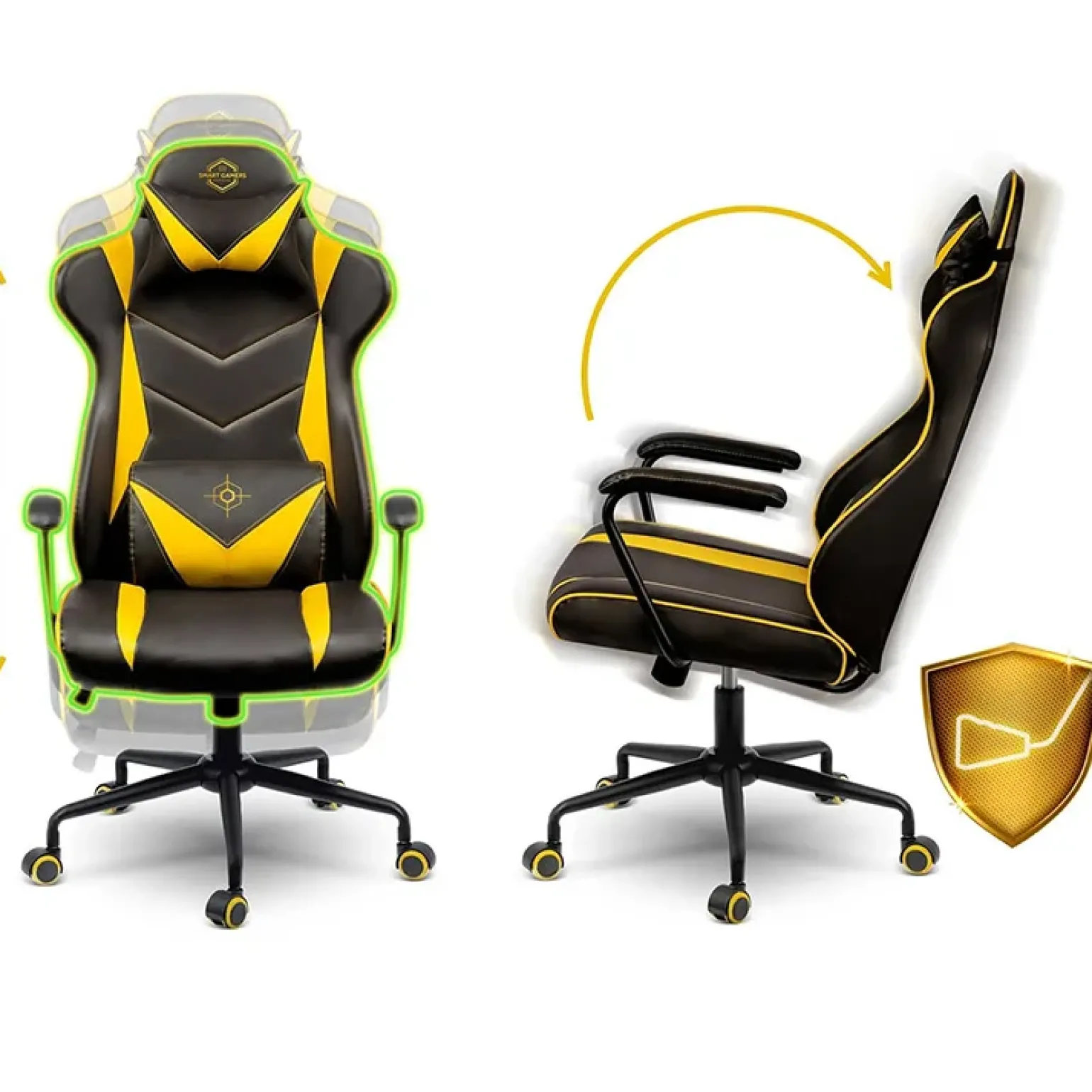Sedia gaming regolabile con ruote in ecopelle nera giallo Game